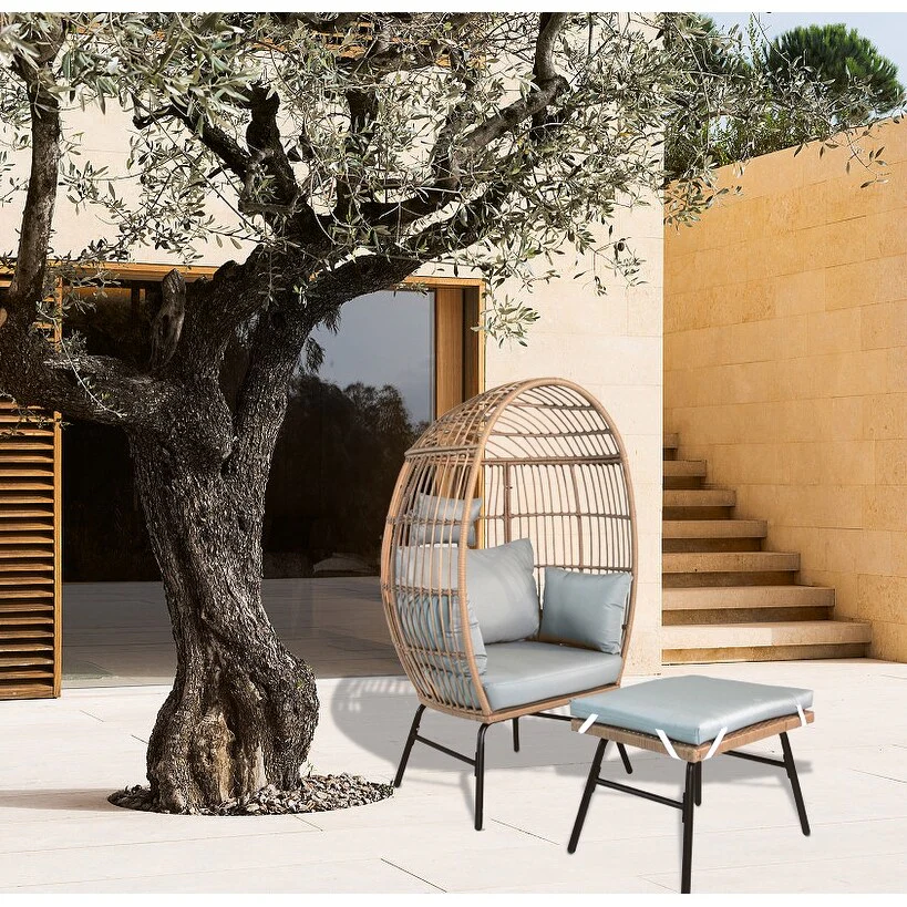 Egg Chair Basket Chair with Ottoman and Cushion Outdoor Lounge Chaise