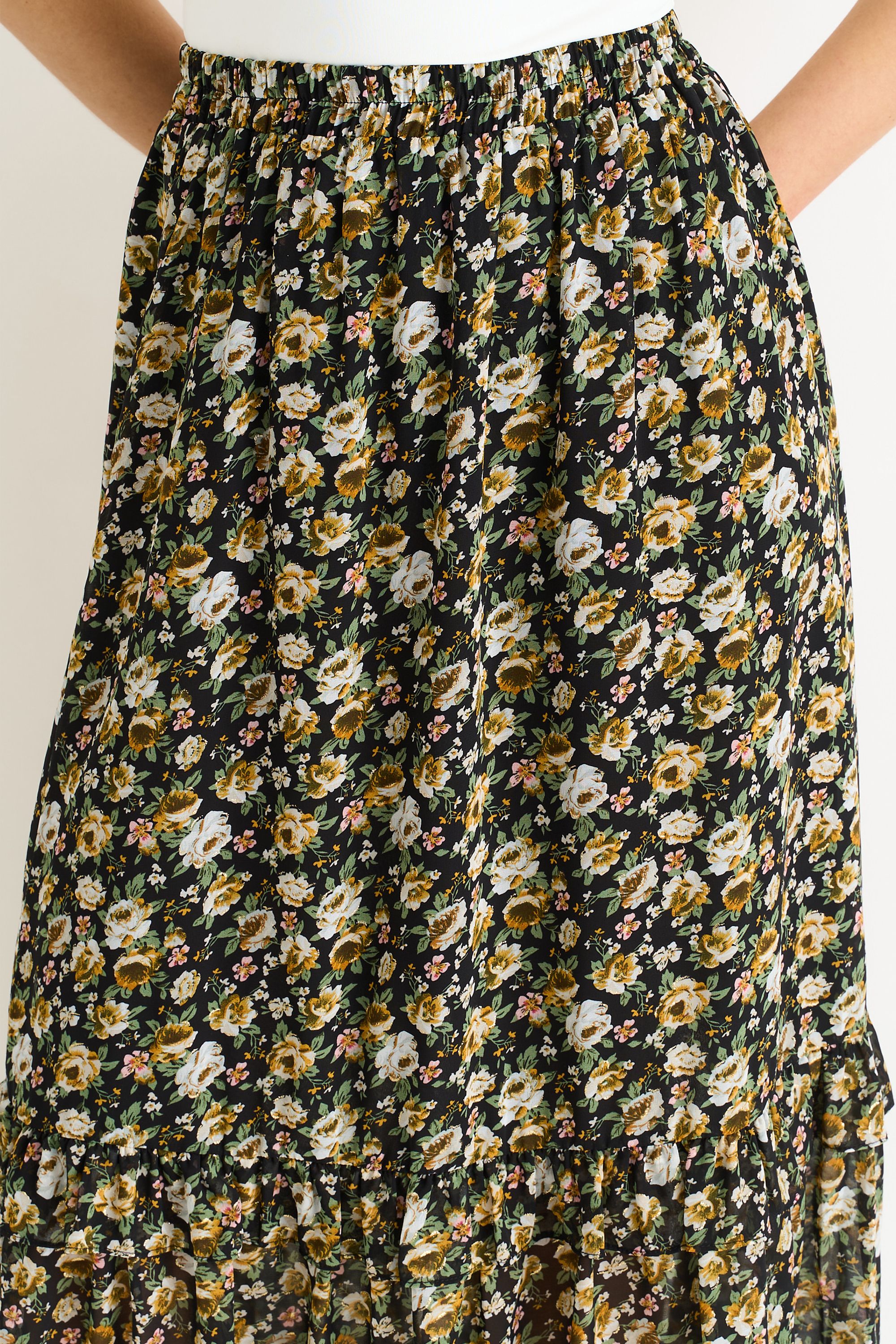 Gini London Black Sparkle Floral Maxi Skirt