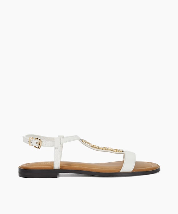 Lollipops White - Leather Chain Detail Open Toe Sandals