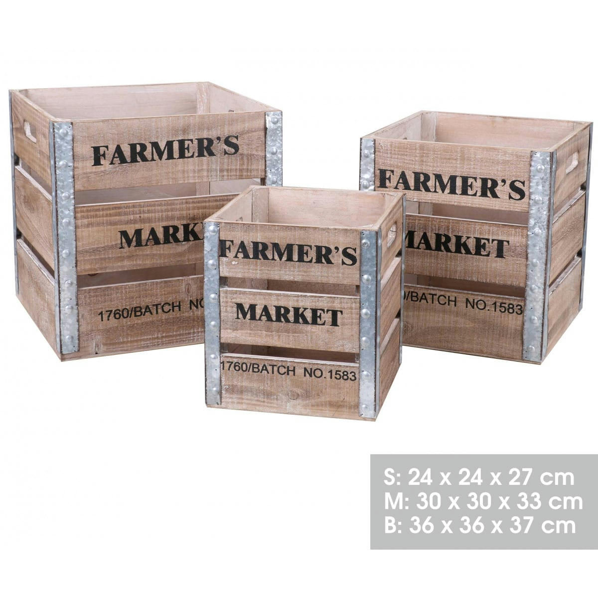 FARMERS - Set de 3 caisses en bois et métal