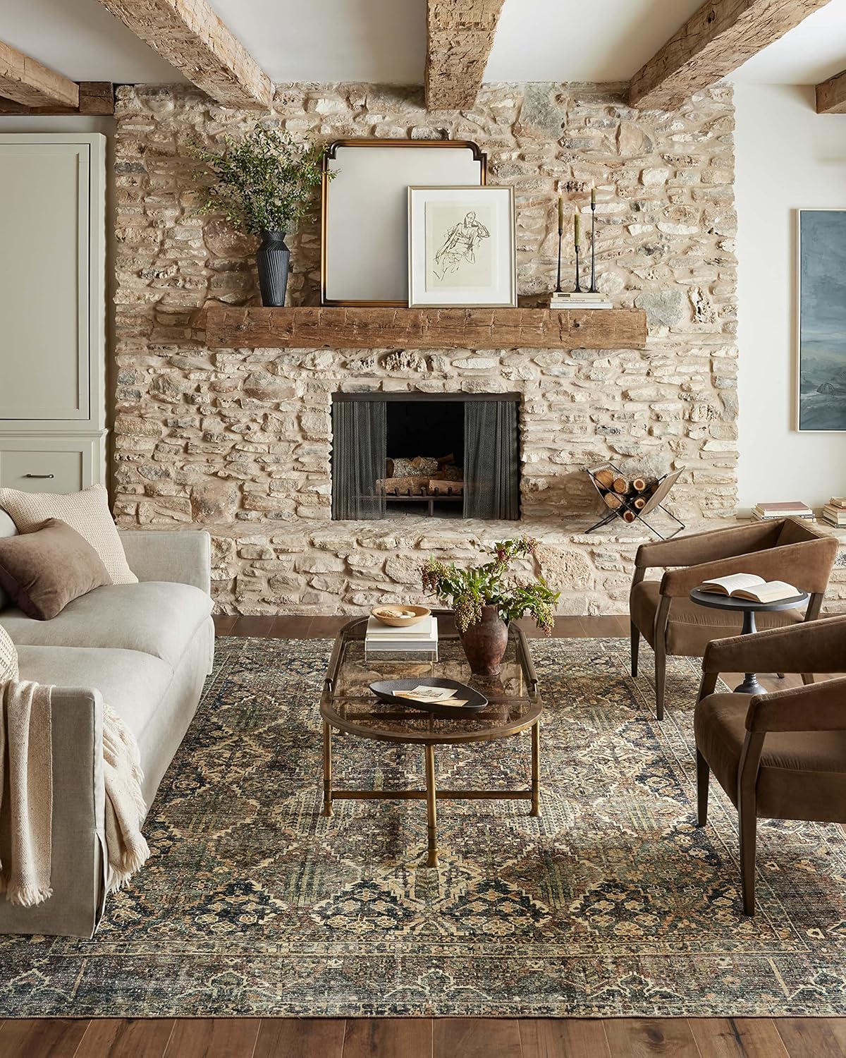 Loloi Magnolia Home by Joanna Gaines Banks Collection BAN-05 Spice/Blue 7'-6 x 9'-6, .13 Pile Height, Machine Washable, Area Rug