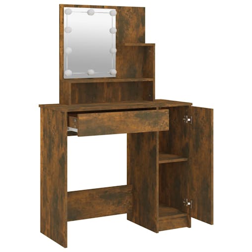 NNEVL Dressing Table with LED Smoked Oak 86.5x35x136 cm