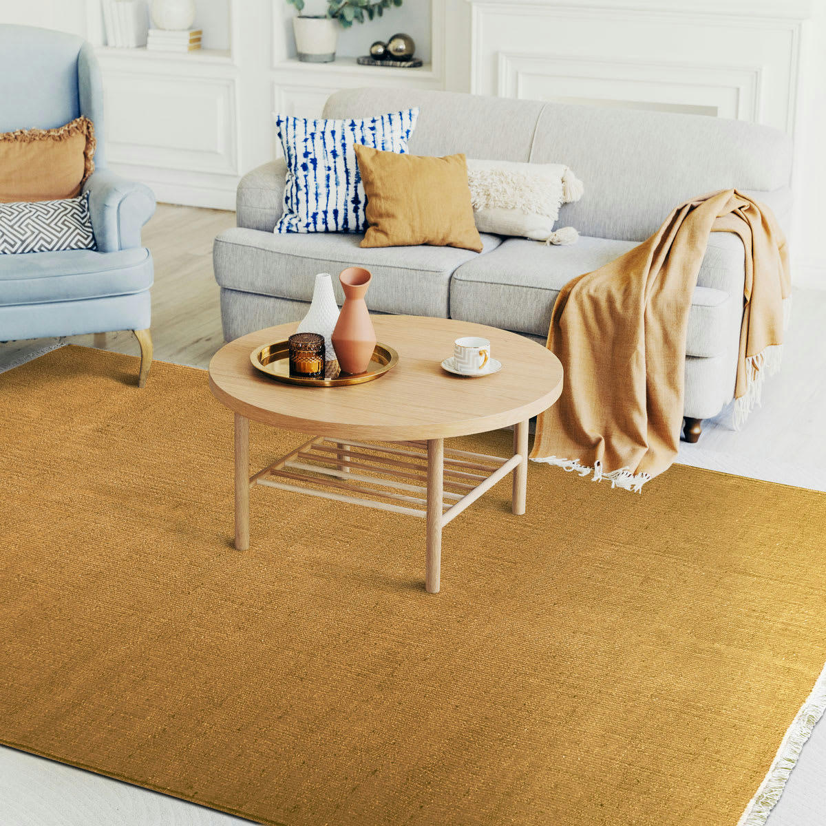 ESSENCE - Tapis en jute et coton avec franges ocre 120x170
