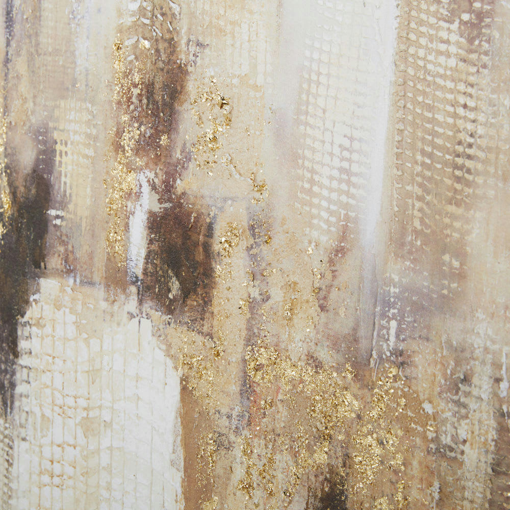 ASTER - Toile peinte beige, marron, dorée et noire 120x120
