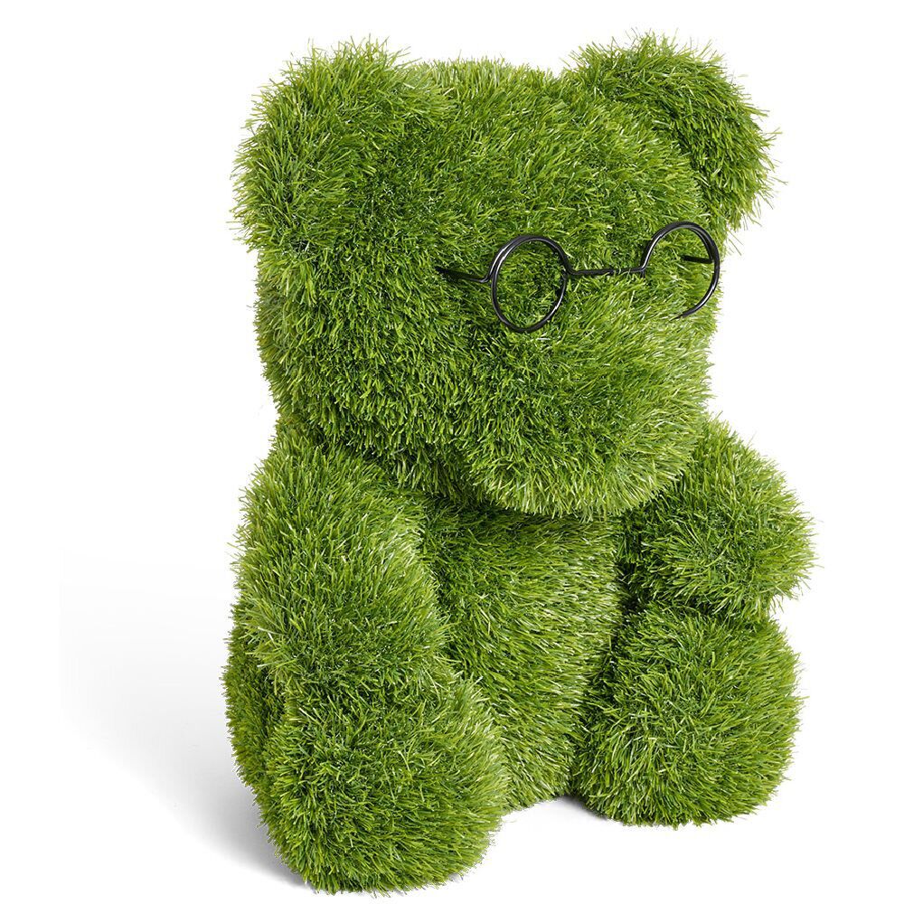 Décoration de jardin à poser gazon vert ourson lunette 47x35xH50cm