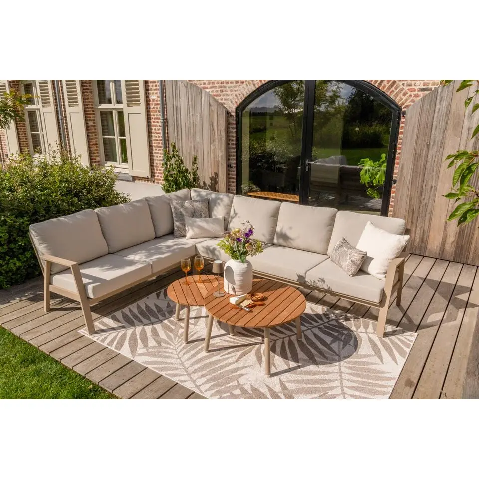 VDG Mindo alu/teak ronde loungetafel set - Latte