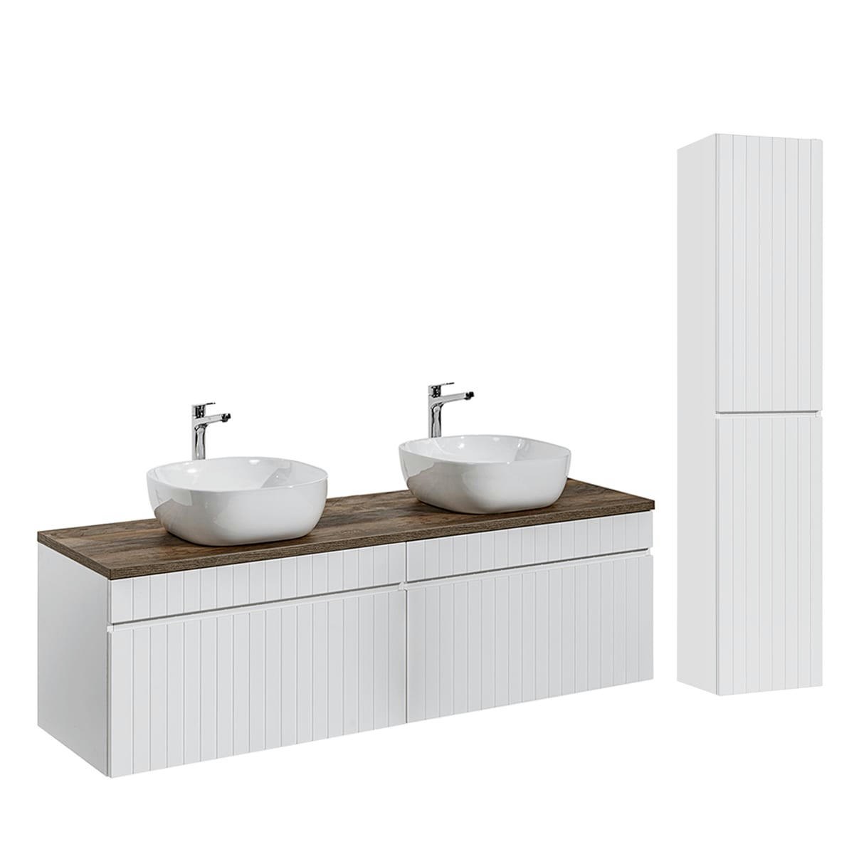 - Ensemble meuble double vasque 160cm et colonne stratifiés blanc