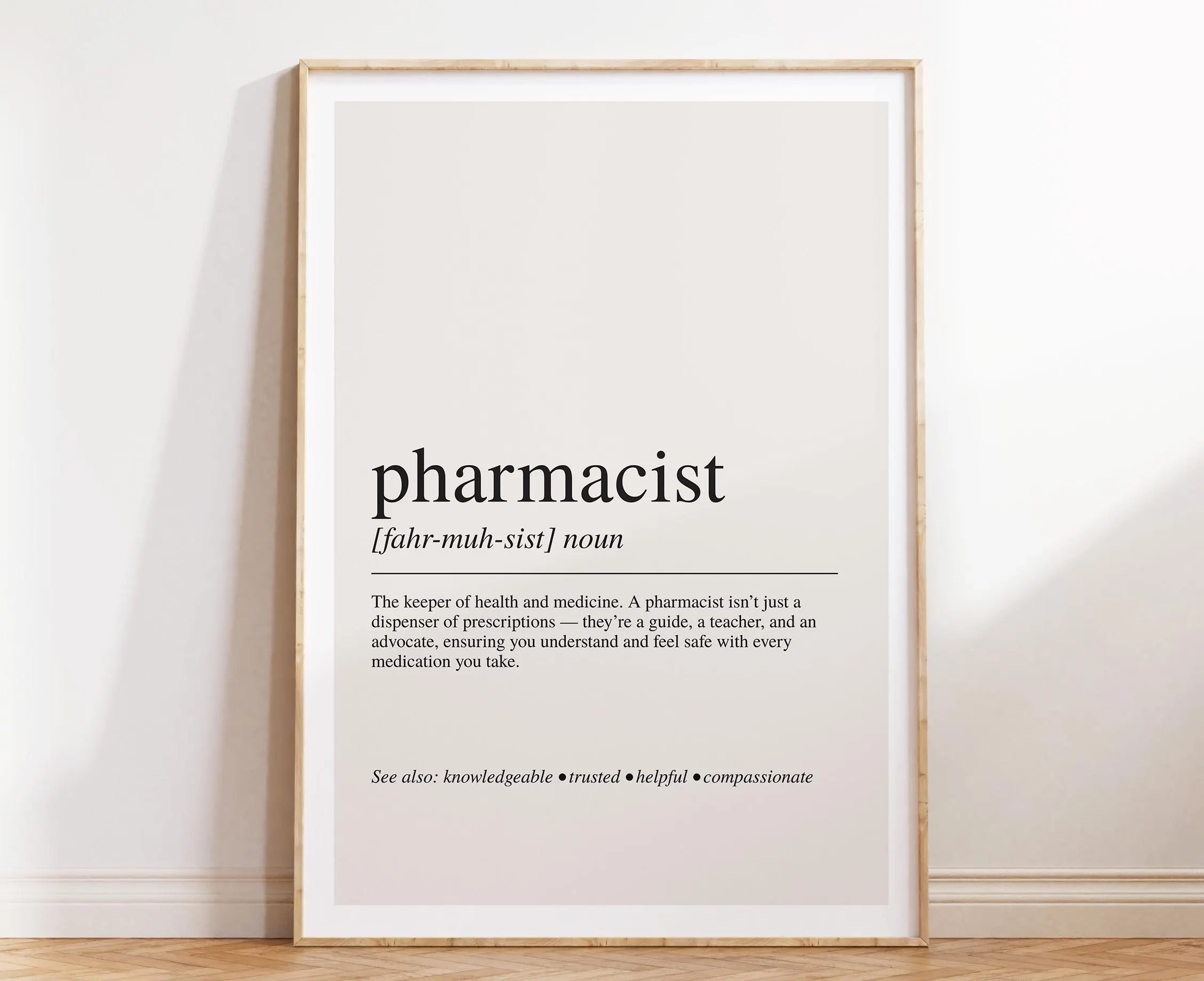 Pharmacist Definition Print , Healthcare Office Decor, Gift for Pharmacy Professionals