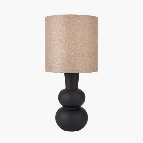 Ruma Abstract Ceramic White Table Lamp Base Cream Hessian Shade
