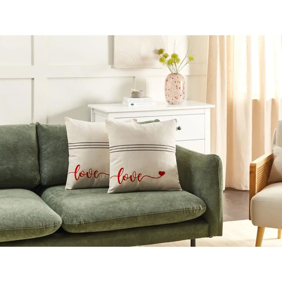 PLUMERIA - Sierkussen set van 2 - Beige - 45 x 45 cm - Katoen