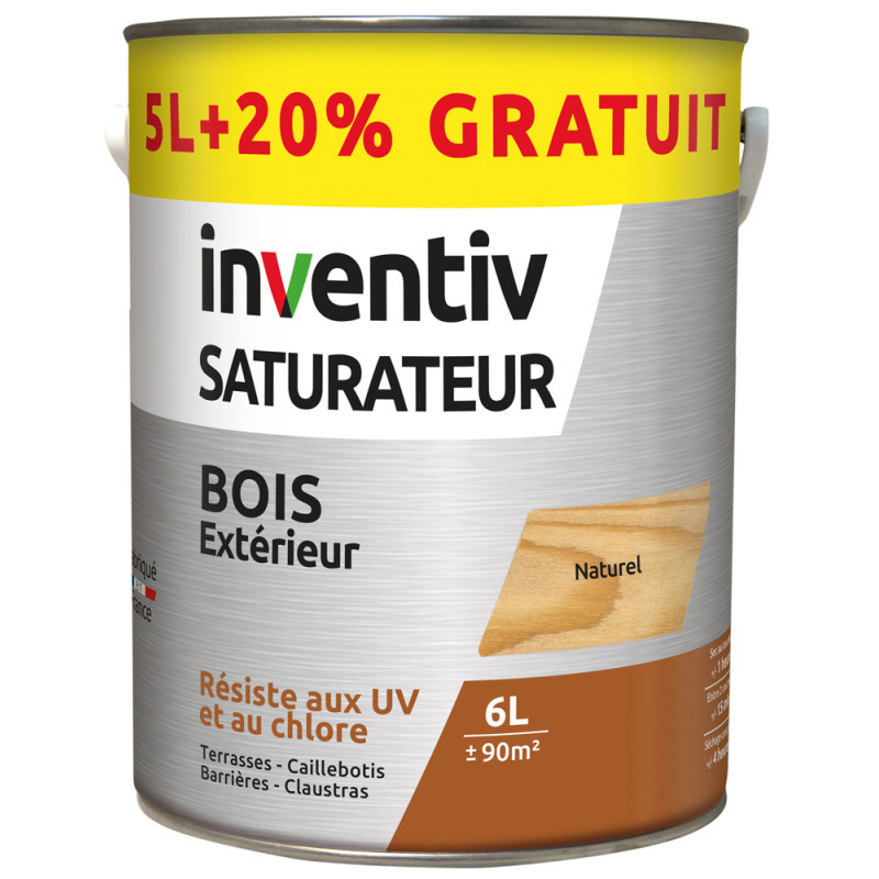 Saturateur pour bois extérieur incolore 5 L   1 L gratuit INVENTIV