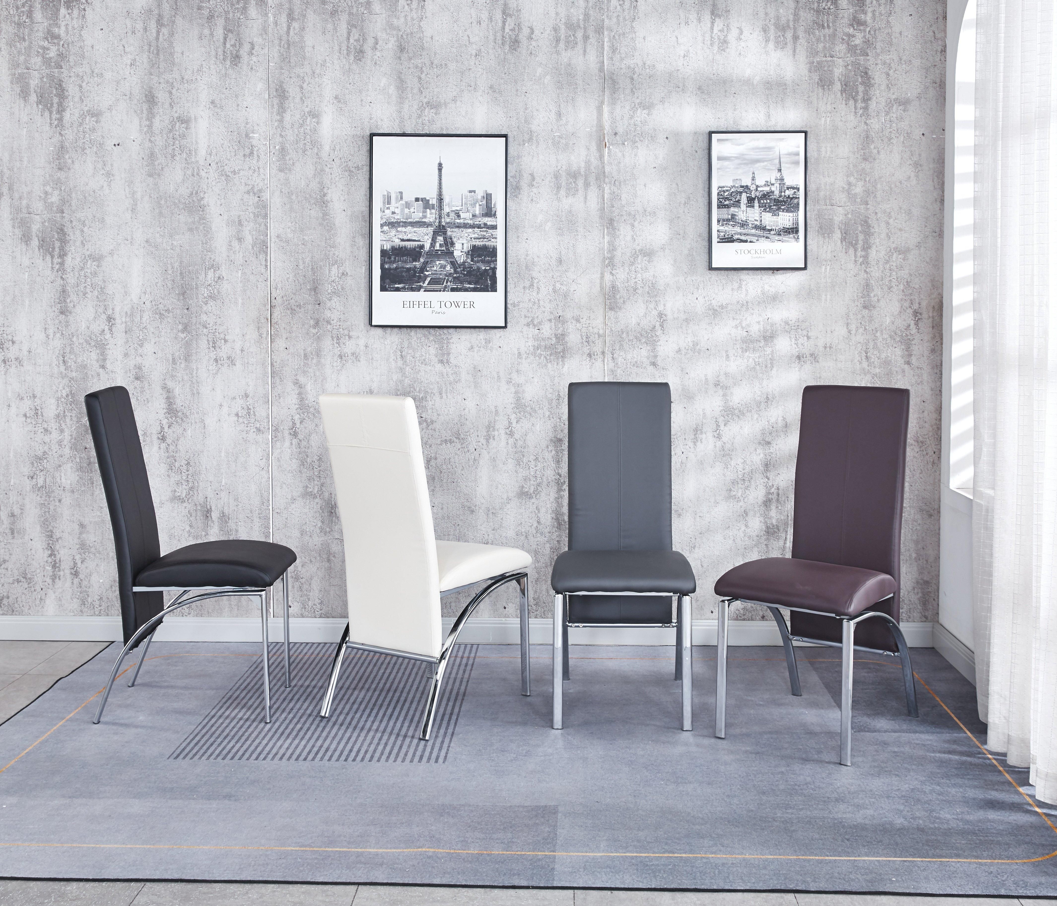 Modernique Set of 4 Dining Chairs in Faux Leather Chrome Frame Solid Build