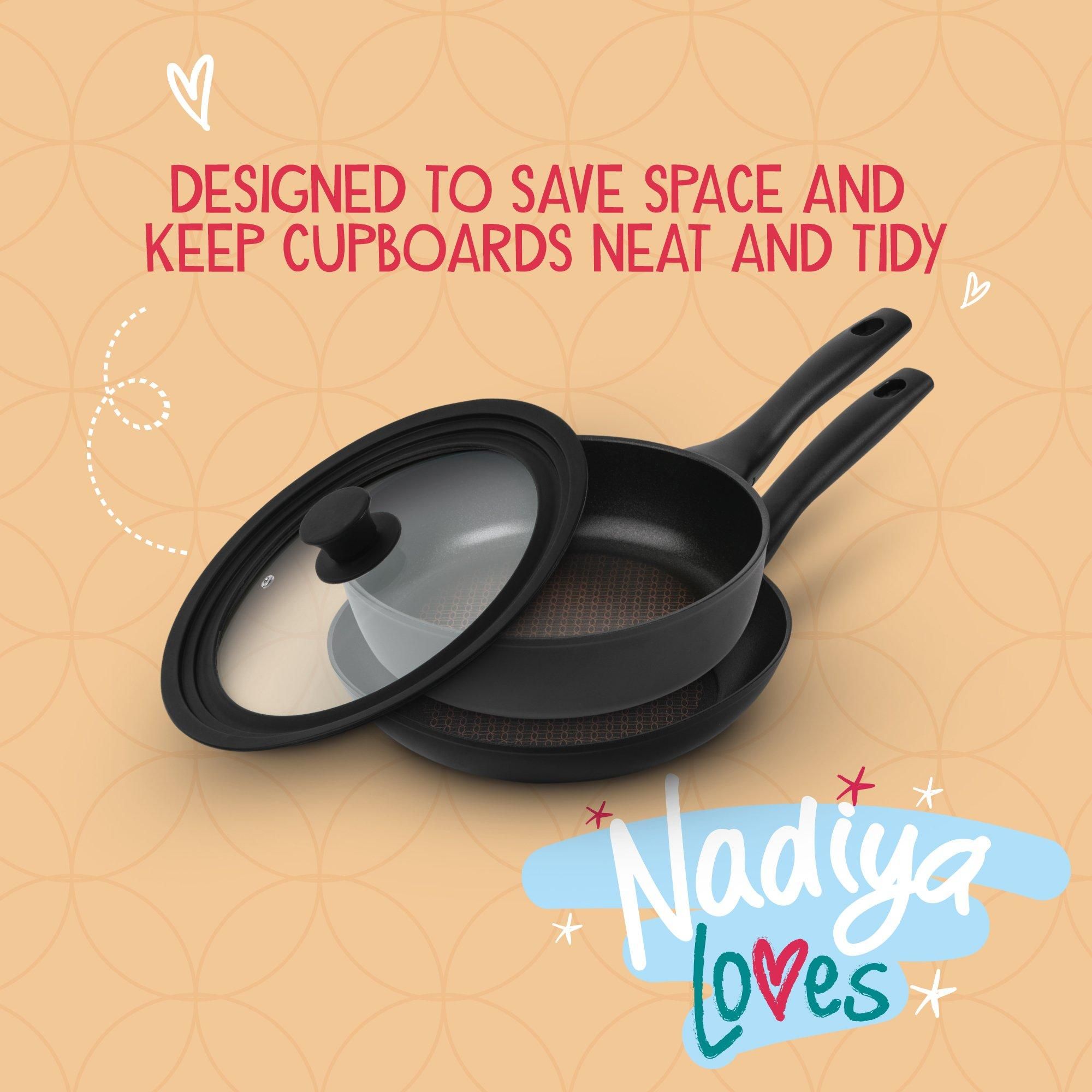 Prestige Nadiya Hussain by Prestige Nesting Frying Pans with Multi Size Lid, 24 & 26cm