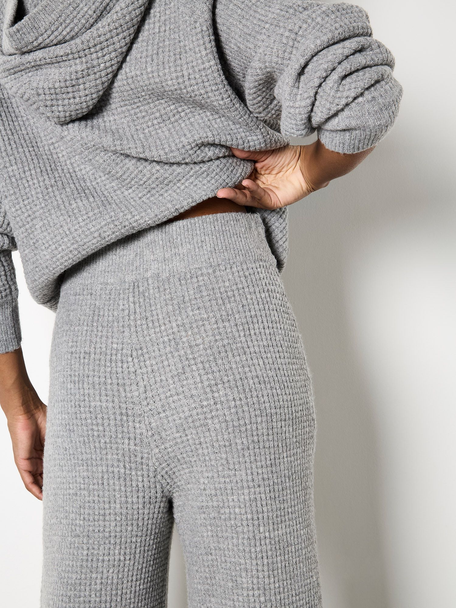 Apricot Waffle Knit Wide Leg Trousers