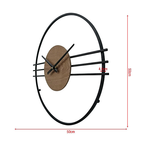 Horloge Murale Design Moderne Mdf Métal Noir Brun 50 cm