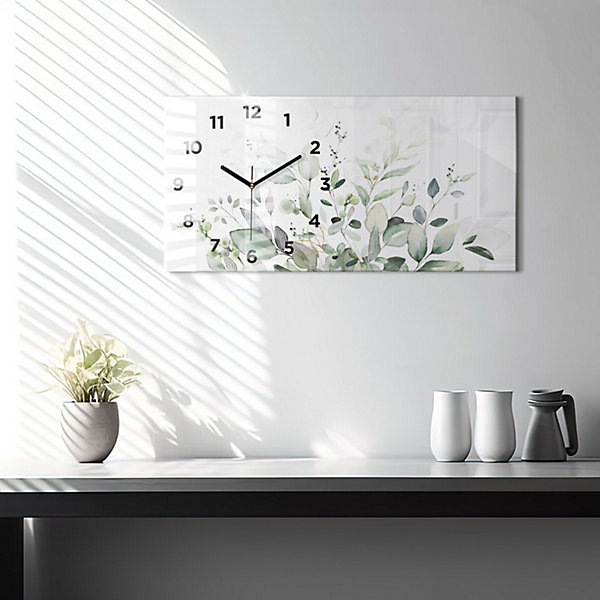Horloge murale Wallfluent 60x30 cm Avec chiffres Aiguilles noires Feuillage 1 pcs
