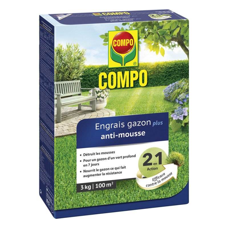 Engrais gazon Floranid Duo avec anti-mousse 3 kg (100 m²) COMPO