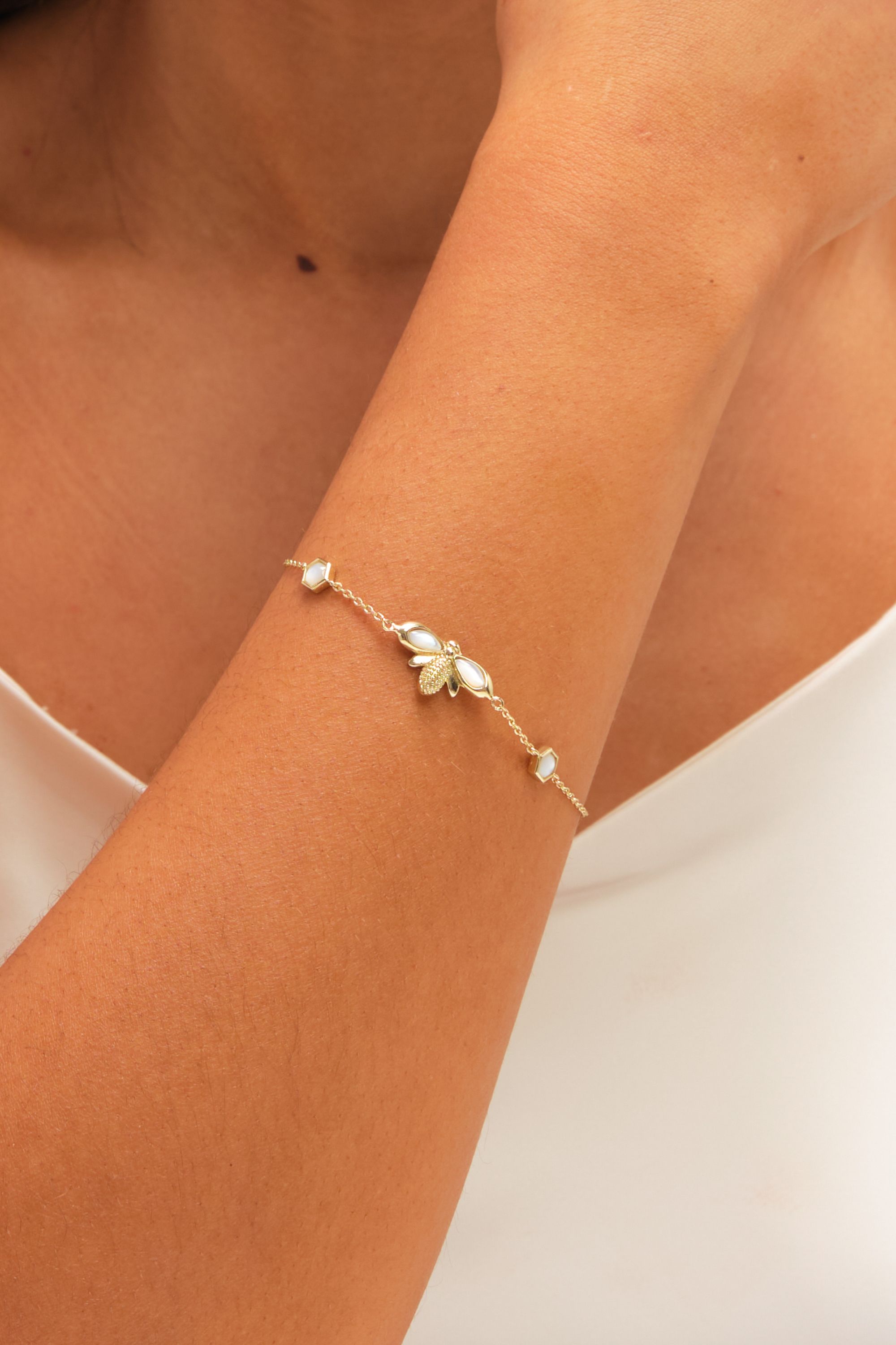 Jon Richard Gold Plated and Mother of Pearl Bumblebee Bracelet