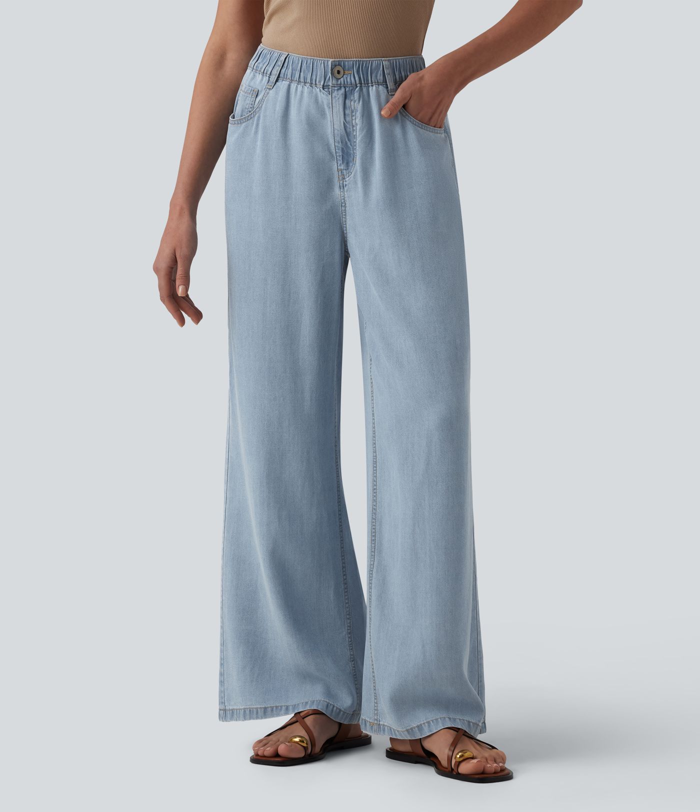 Jean large décontracté taille mi-haute en lyocell drapé avec poches