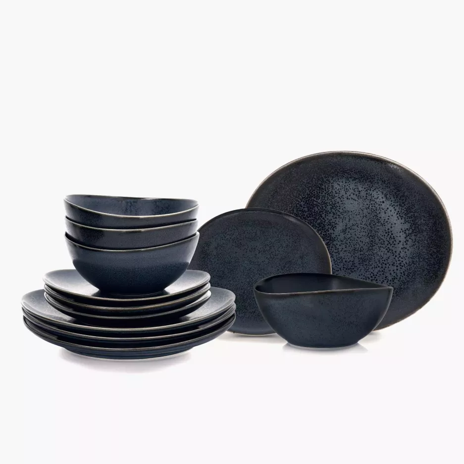 Zestaw obiadowy TIME BLACK 12 el. grafitowy porcelanowy