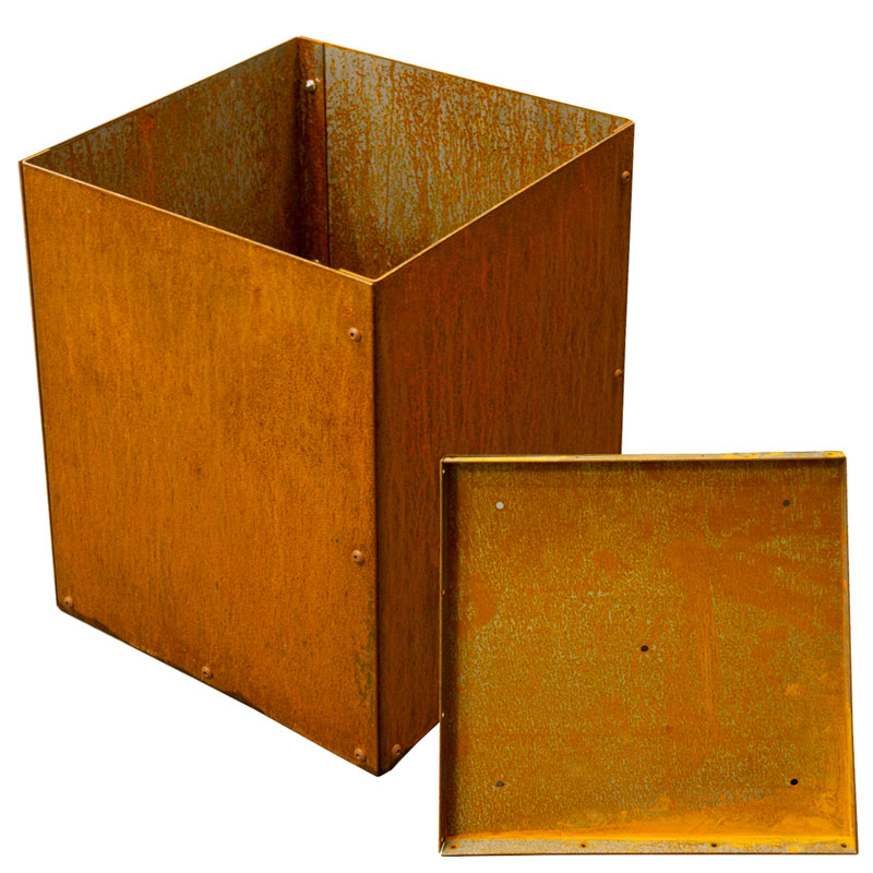 Kruka corten med botten 60x60x55 cm