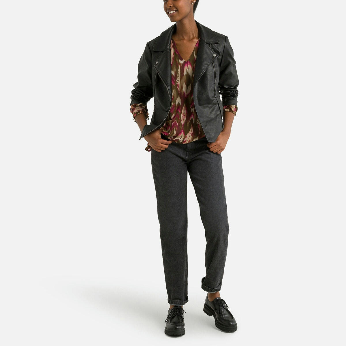 Blouse encolure v, manches longues, imprimée