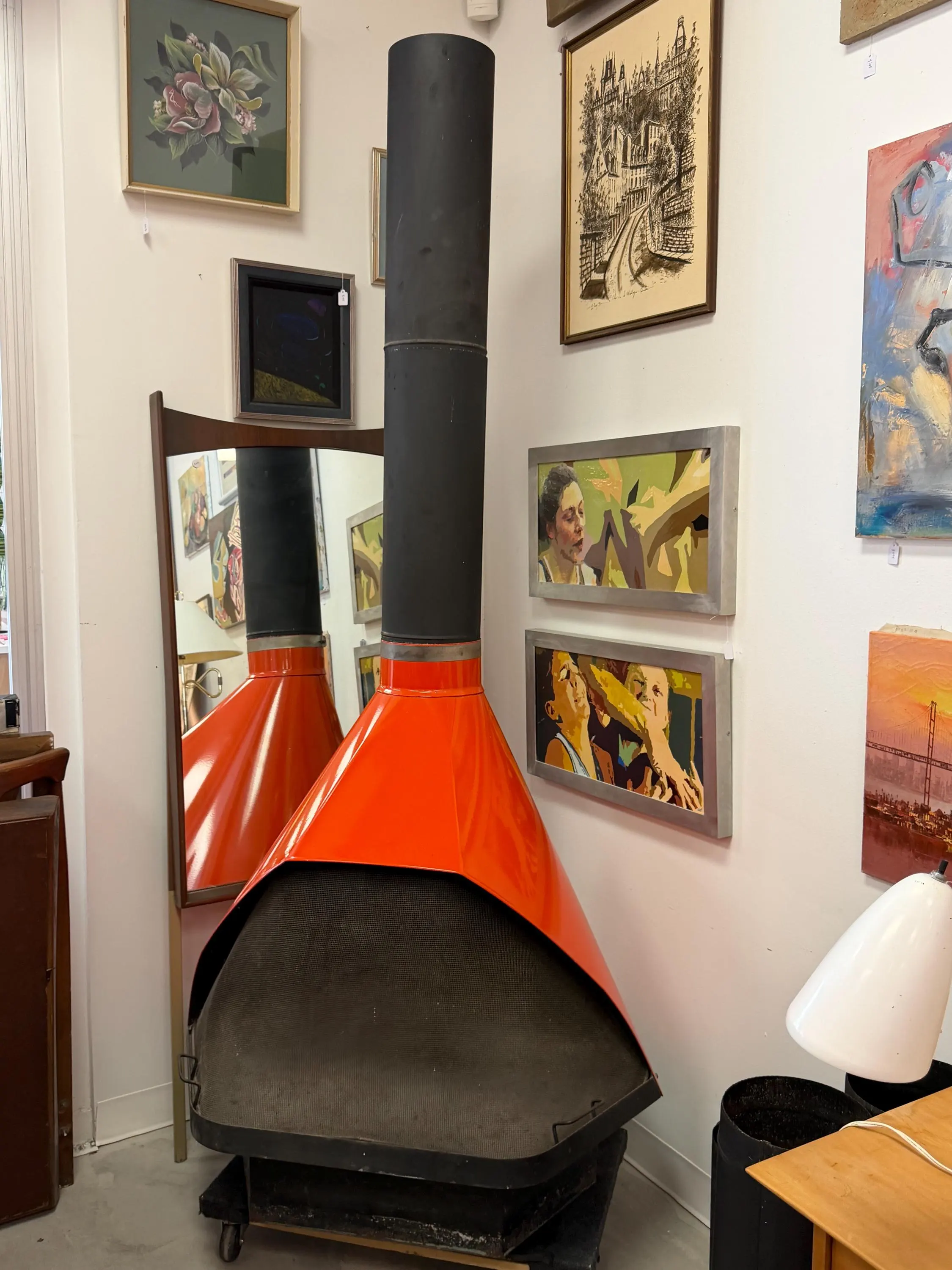 Mid Century Modern Original Vintage Orange Fireplace