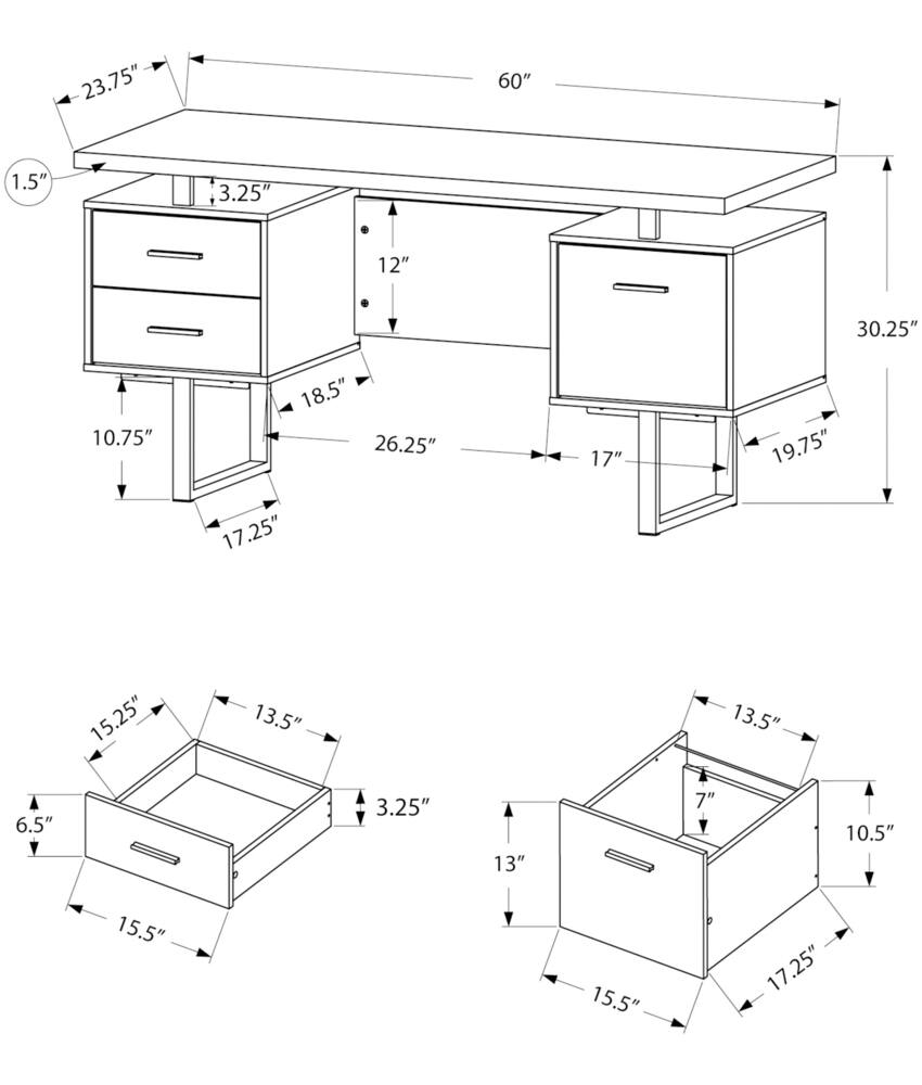 Monarch 3-Drawer Metal Frame Home Office Computer Desk With File Storage