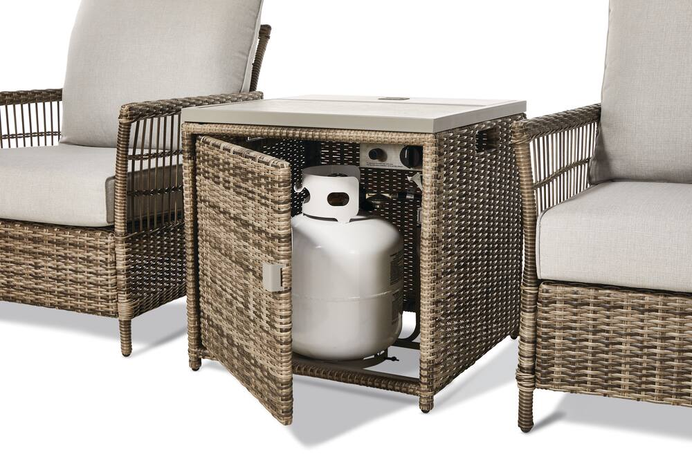 CANVAS Galiano Outdoor/Patio/Balcony Fire Chat Set, Grey, 3-pc