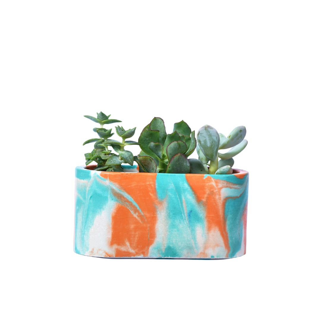 MINI JARDI TIE&DYE - Mini jardinière tie&dye béton orange et turquoise