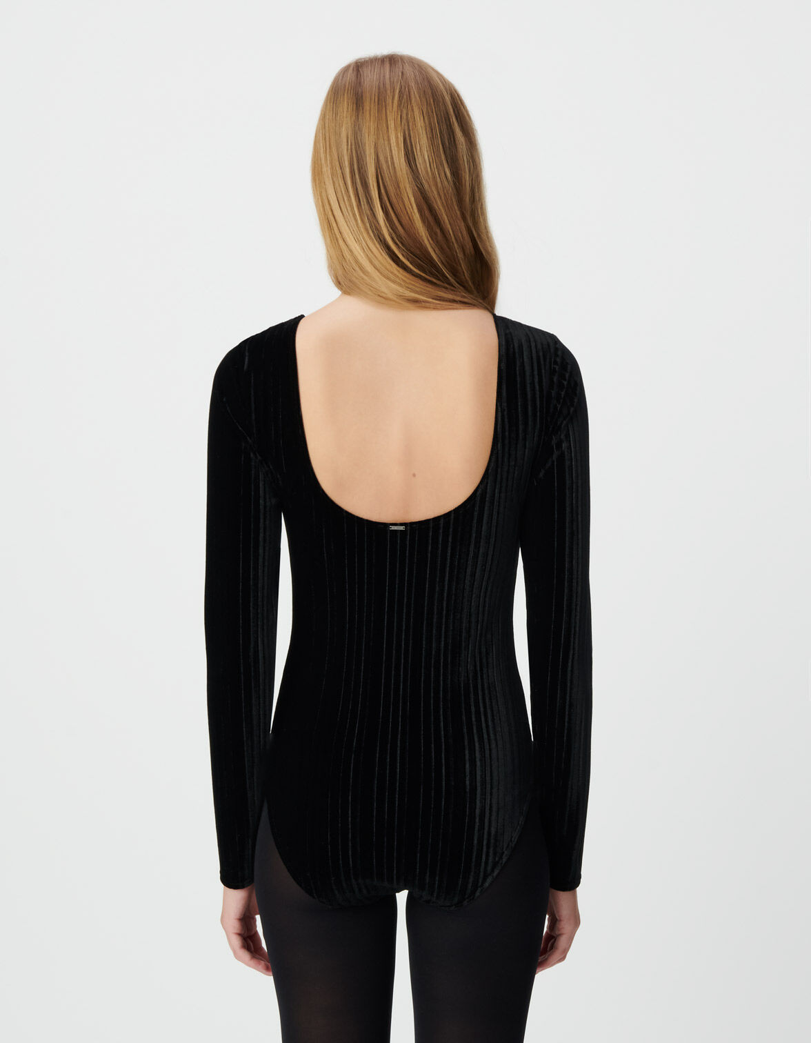 Body noir maille velours plissée Femme