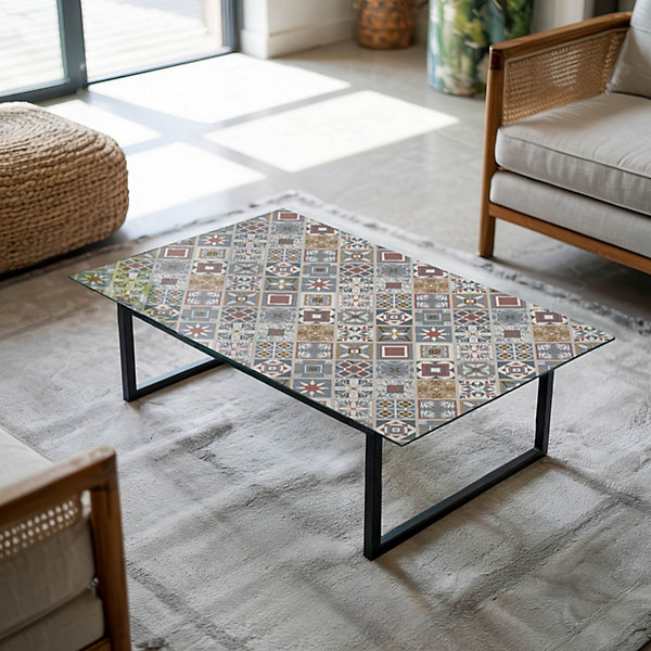 Dessus de table en verre trempé Wallfluent 120x80 cm Motif mosaïque avec ornements