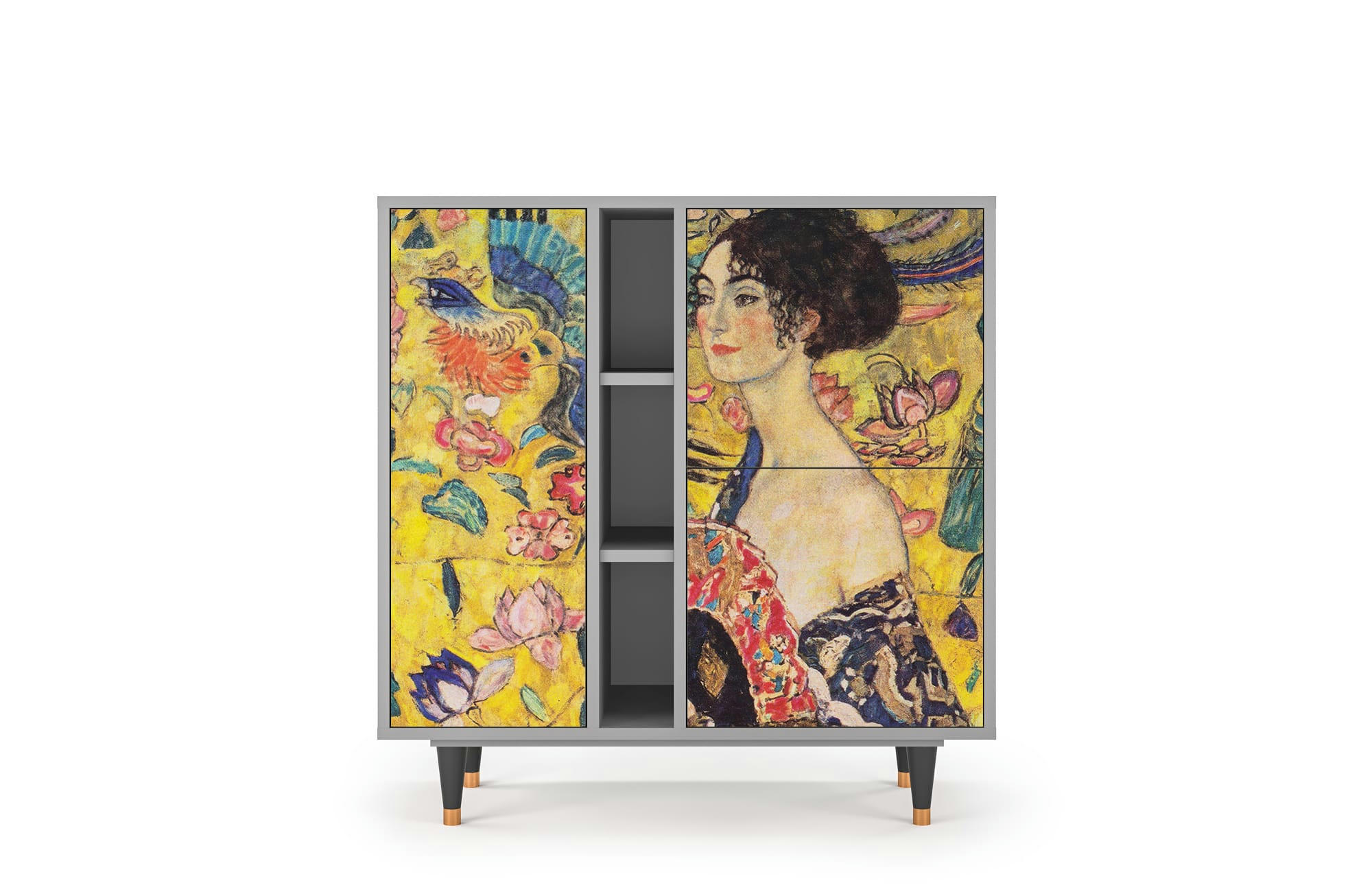 LADY WITH FAN BY GUSTAV KLIMT - Buffet  jaune 3 portes L 94 cm