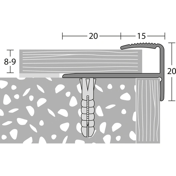 Treppenabschlussprofil, BxH: 35 x 20 mm, versenkt gelocht