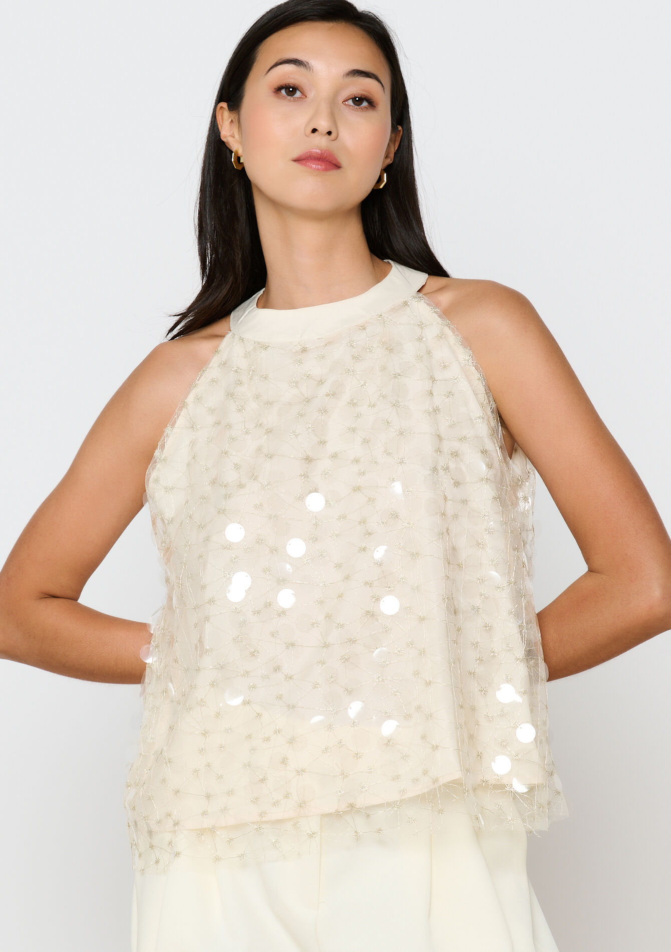 Haltertop met pailletten