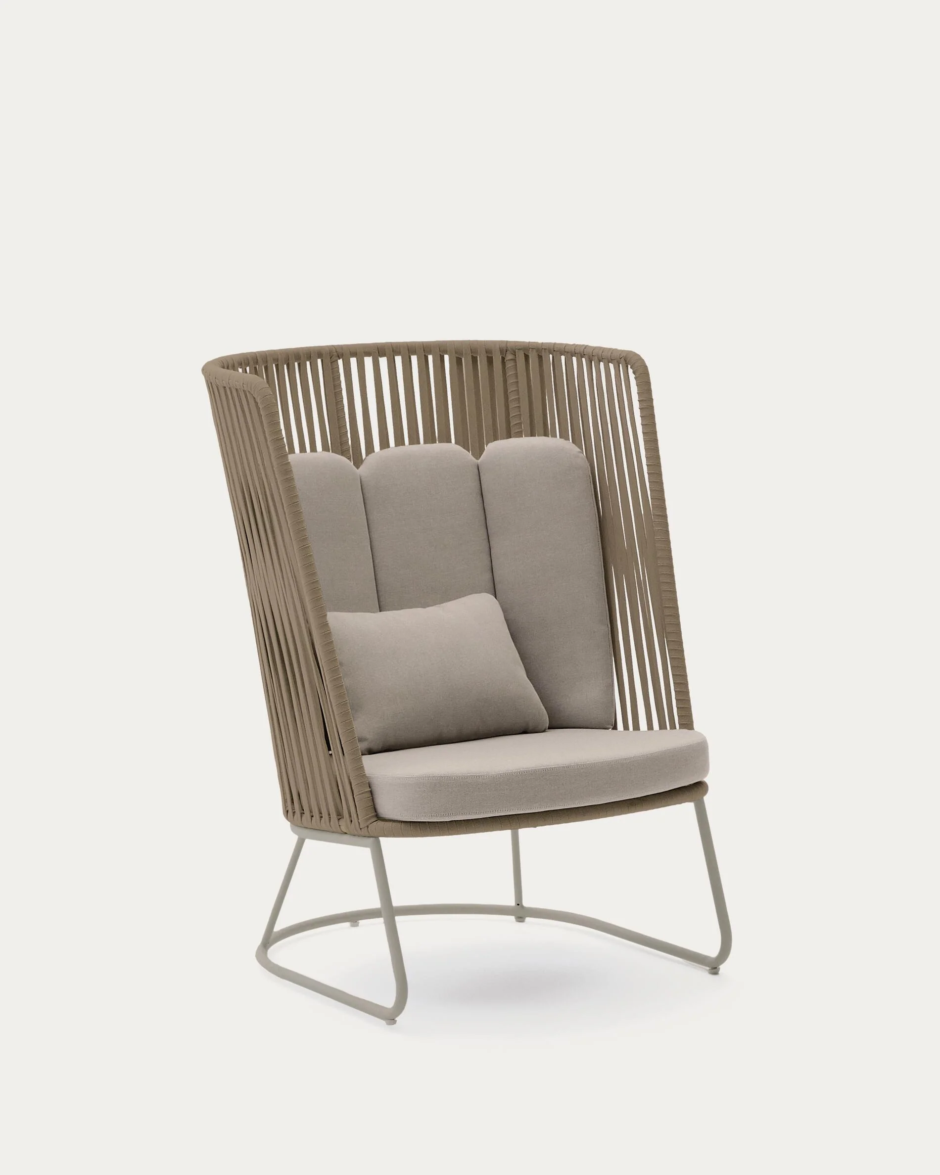 Saconca outdoor armchair with high backrest made of rope cord and beige galvanised steel
