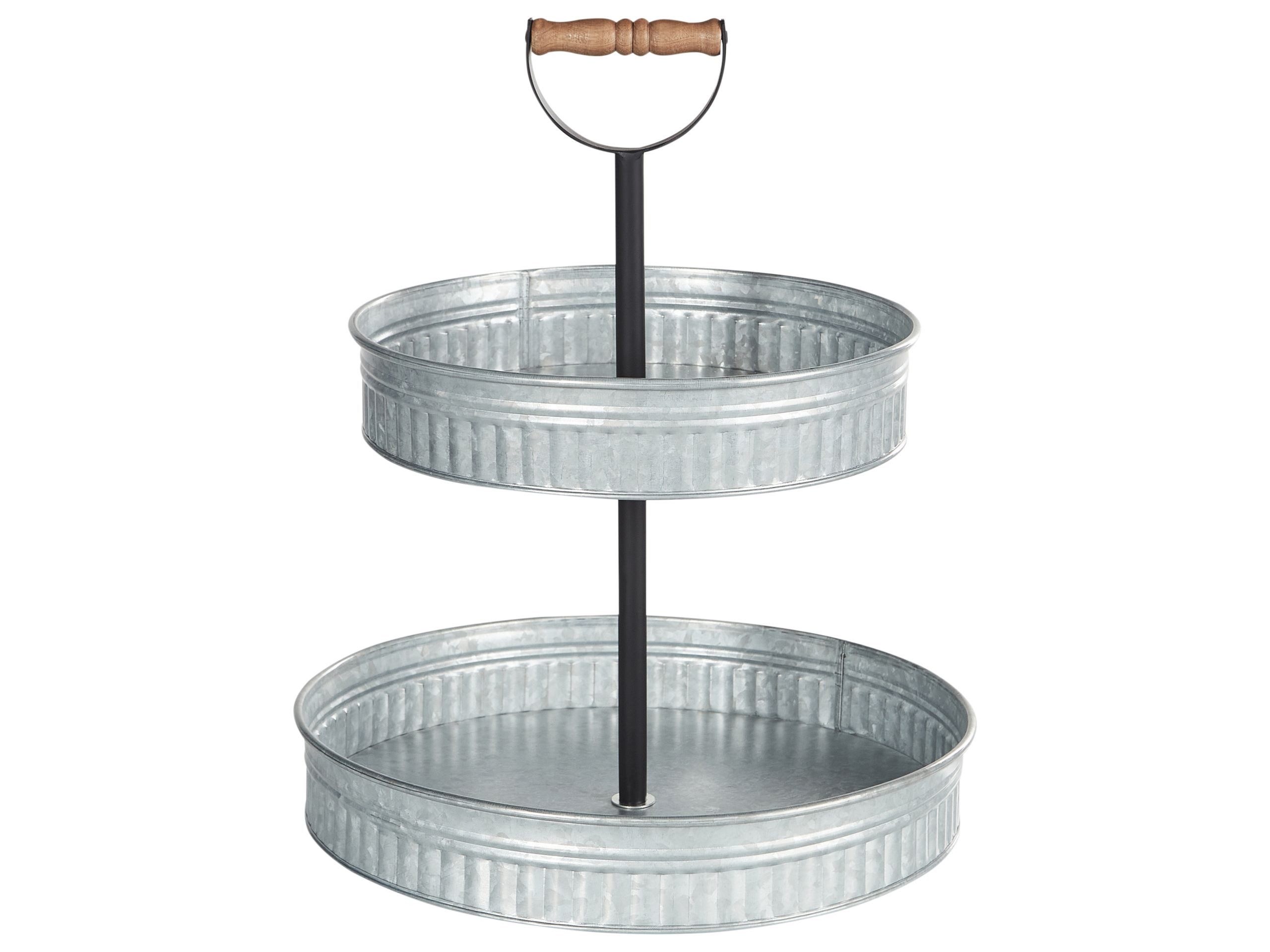 Patera na ciasto 2-piętrowa metalowa srebrna