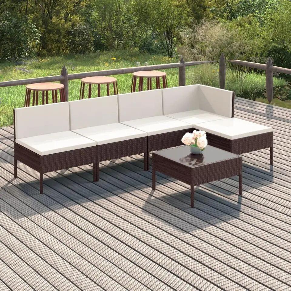 vidaXL - Loungeset - Bruin - Poly rattan - 6 stuks - Met kussens