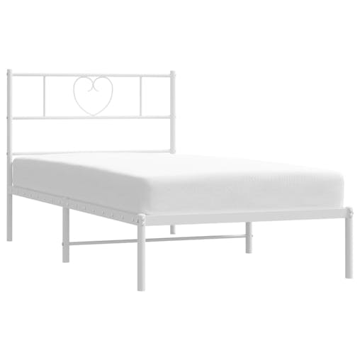 NNEVL Metal Bed Frame with Headboard White 107x203 cm