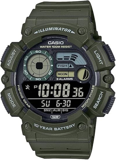 Casio WS1500H Series | Men’s Digital Watch | 100M WR | Dual Time | Countdown Timer | LED Light | Moon Phase | Fishing Mode | Auto Calendar | Multi Alarms | 1/100 SEC Stopwatch