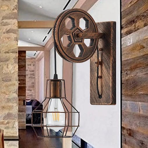 NNETM Vintage Industrial Wall Sconce - Rustic Farmhouse Bedside Lamp (Bronze)