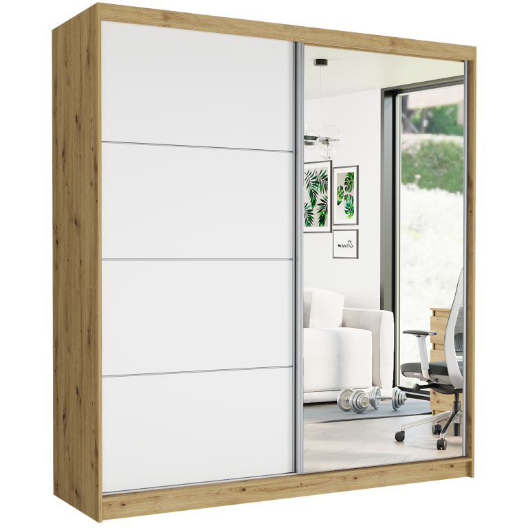 Szafa przesuwna 203 cm z lustrem szprosy FRAMIRE Tivaro VII artisan biały