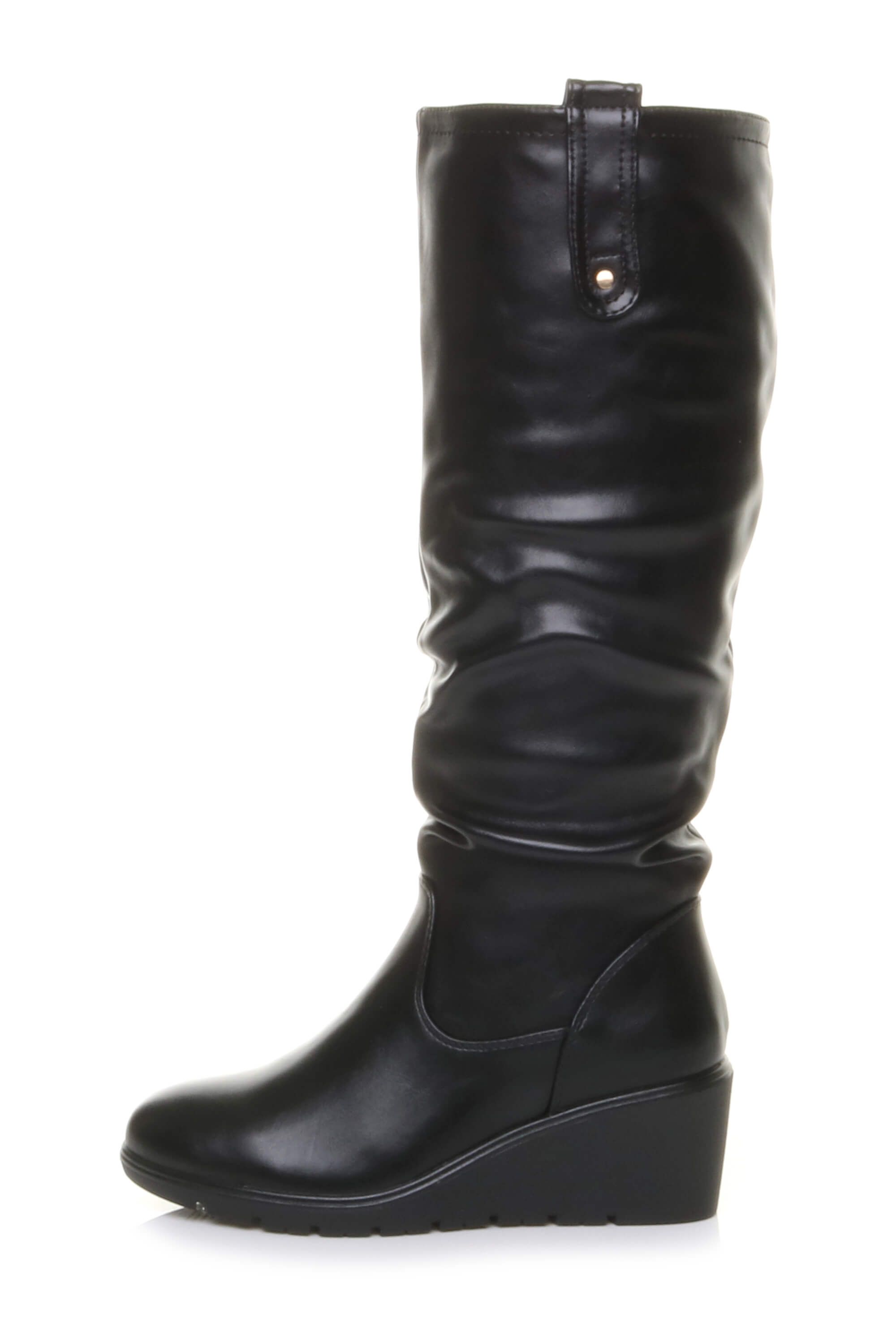 AJVANI Mid Wedge Heel Slouch Knee High Calf Boots