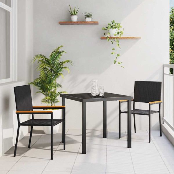 2x Krzesło Ogrodowe z Poduszkami Rattan Czarne Na Taras Balkon Ogród