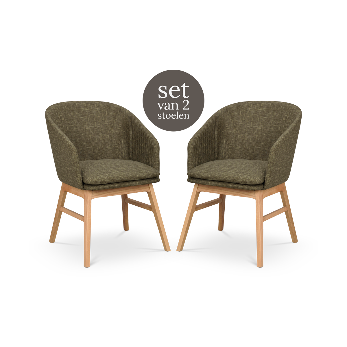 Rowico Home Windham Eetkamerstoel Groen - Naturel Eiken - Set Van 2