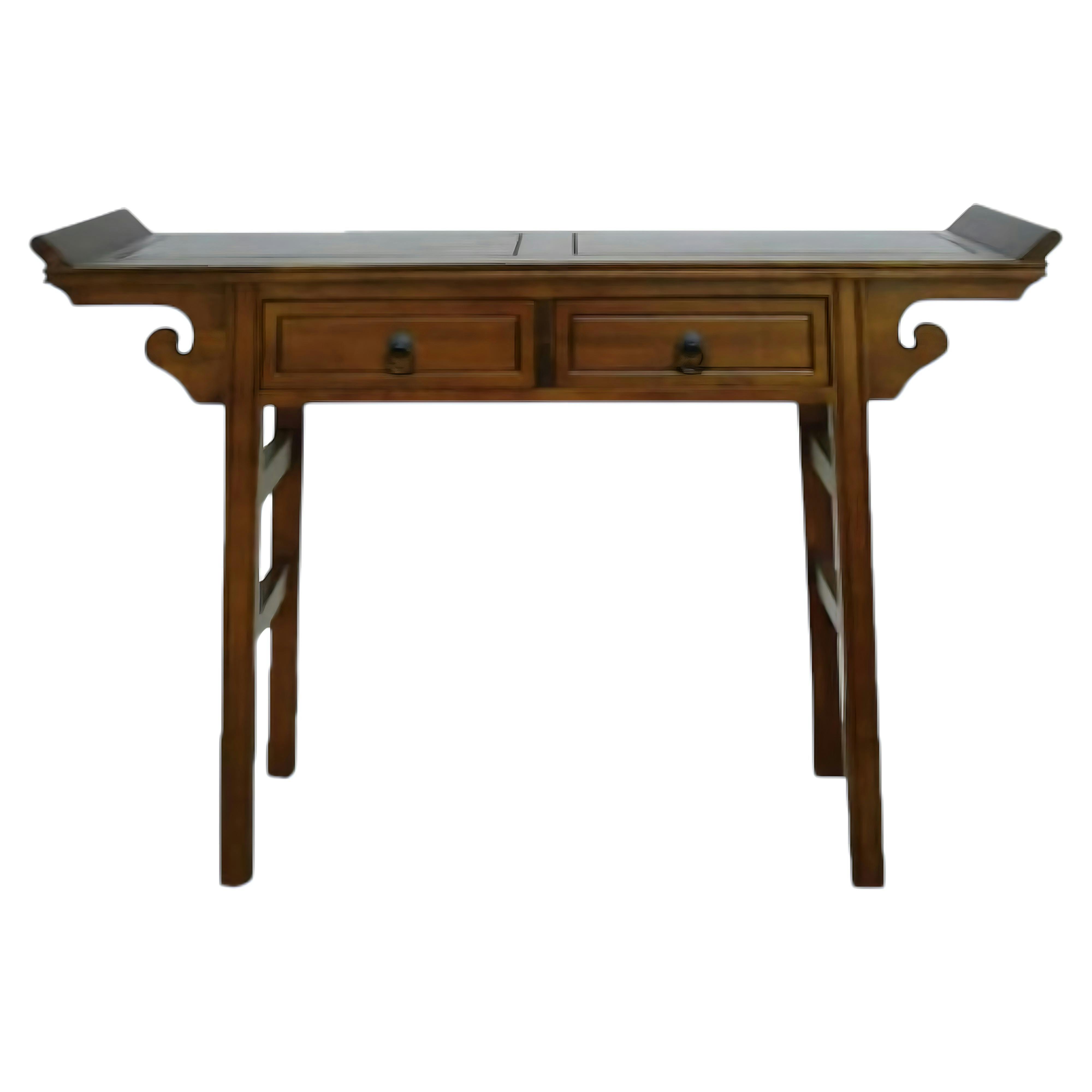 Console chinoise 2 tiroirs hévéa 125x38x89cm MAORI