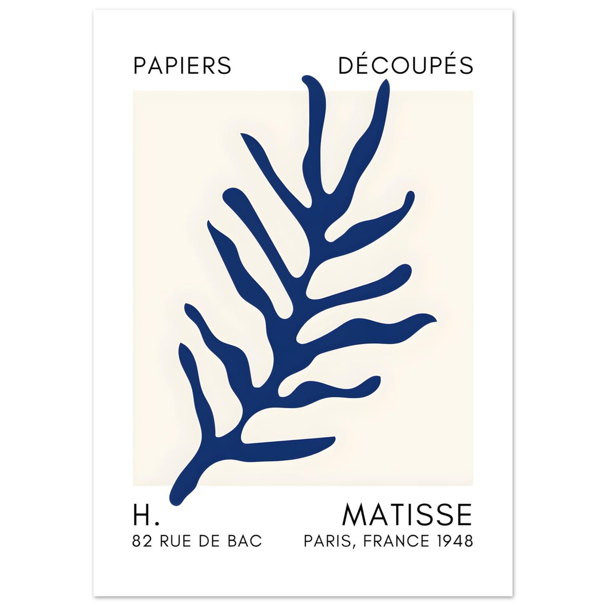 Artfulprints Poster Matisse – Ocean flora navy blue II  - 50x70 cm - Blauw