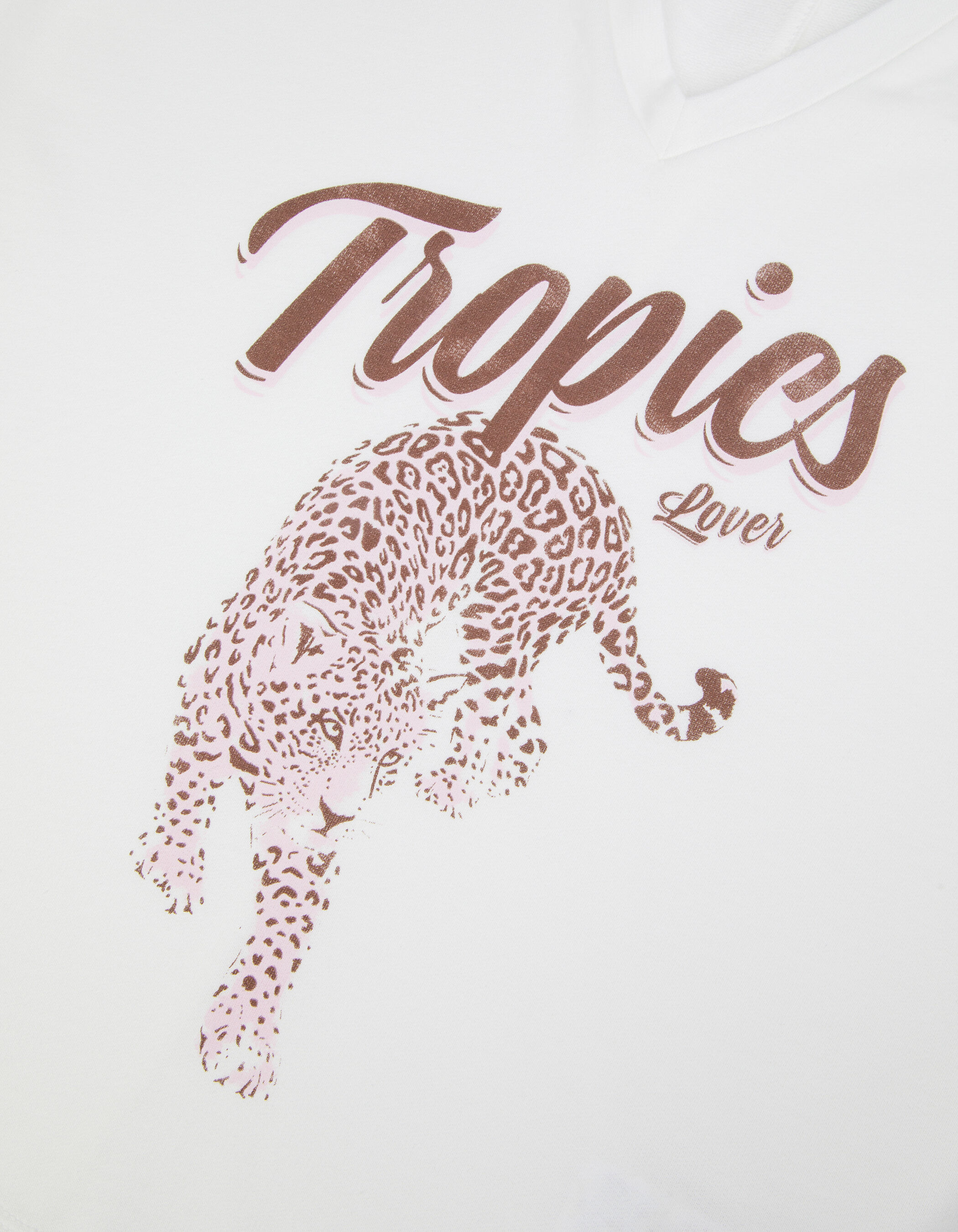 Tee-shirt col V blanc visuel léopard Femme