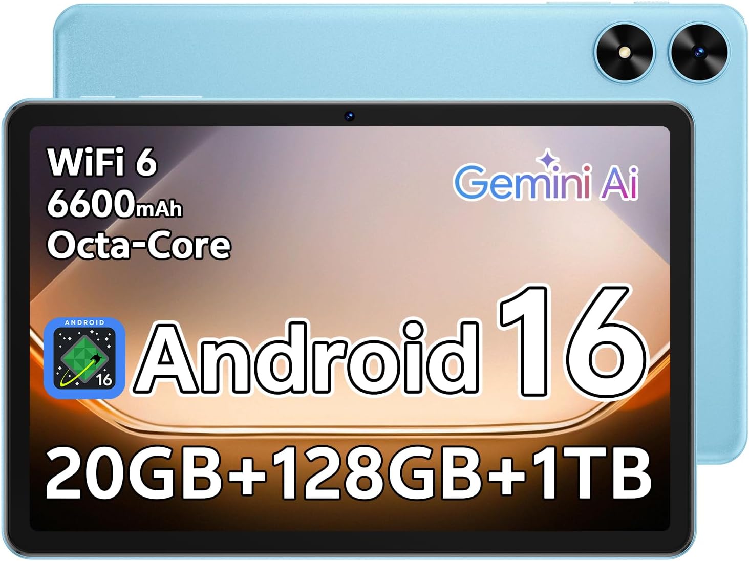 Tablet 10.1 inch Android 16 Tablet with Octa-Core Processor, 20GB RAM 128GB ROM 1 TB Expandable, 1280x800 HD IPS Touch Screen, GPS, 8H Battery, WiFi 6, BT 5.2, Dual Camera (Blue)