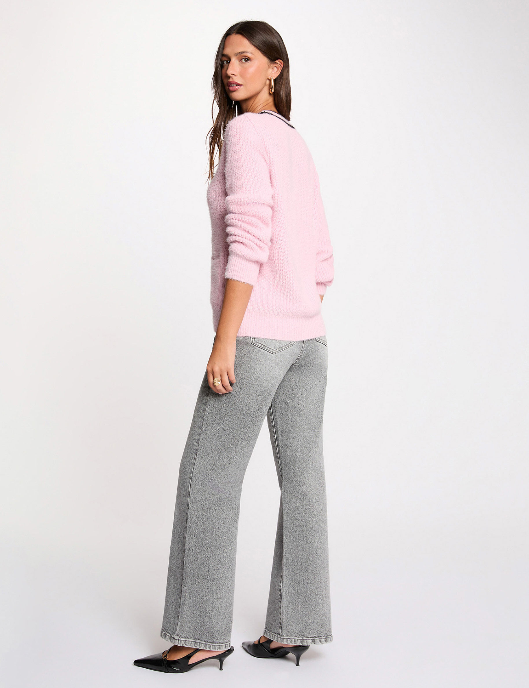Straight Cardigan With V-Neck Pink Women